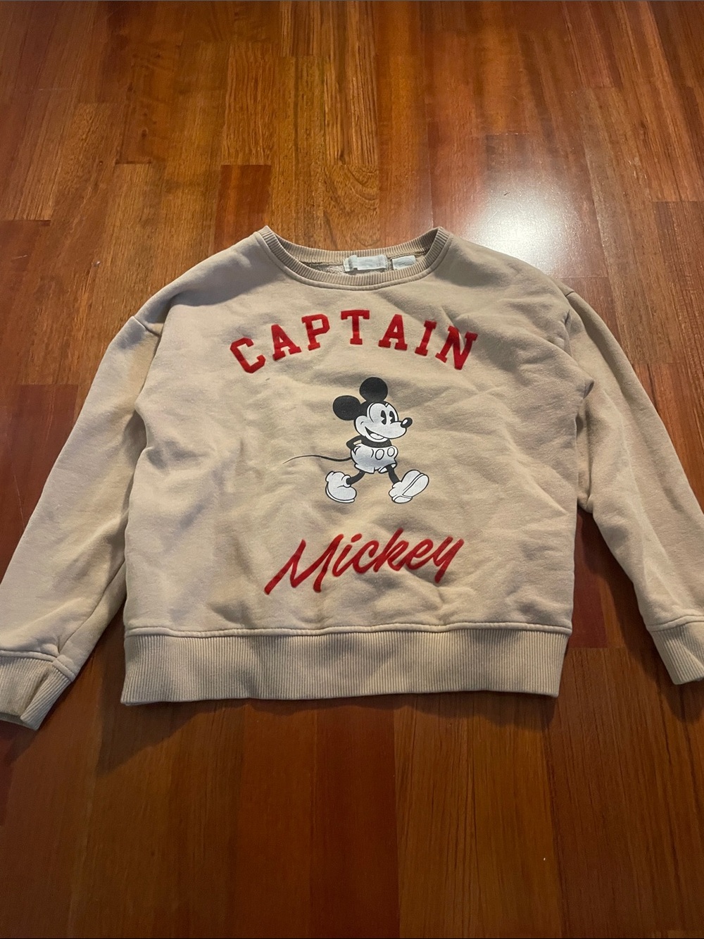 Disney Beige Crewneck Sweatshirt with Red 'Captain Mickey' Graphic